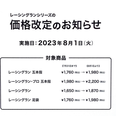 価格改定のお知らせ